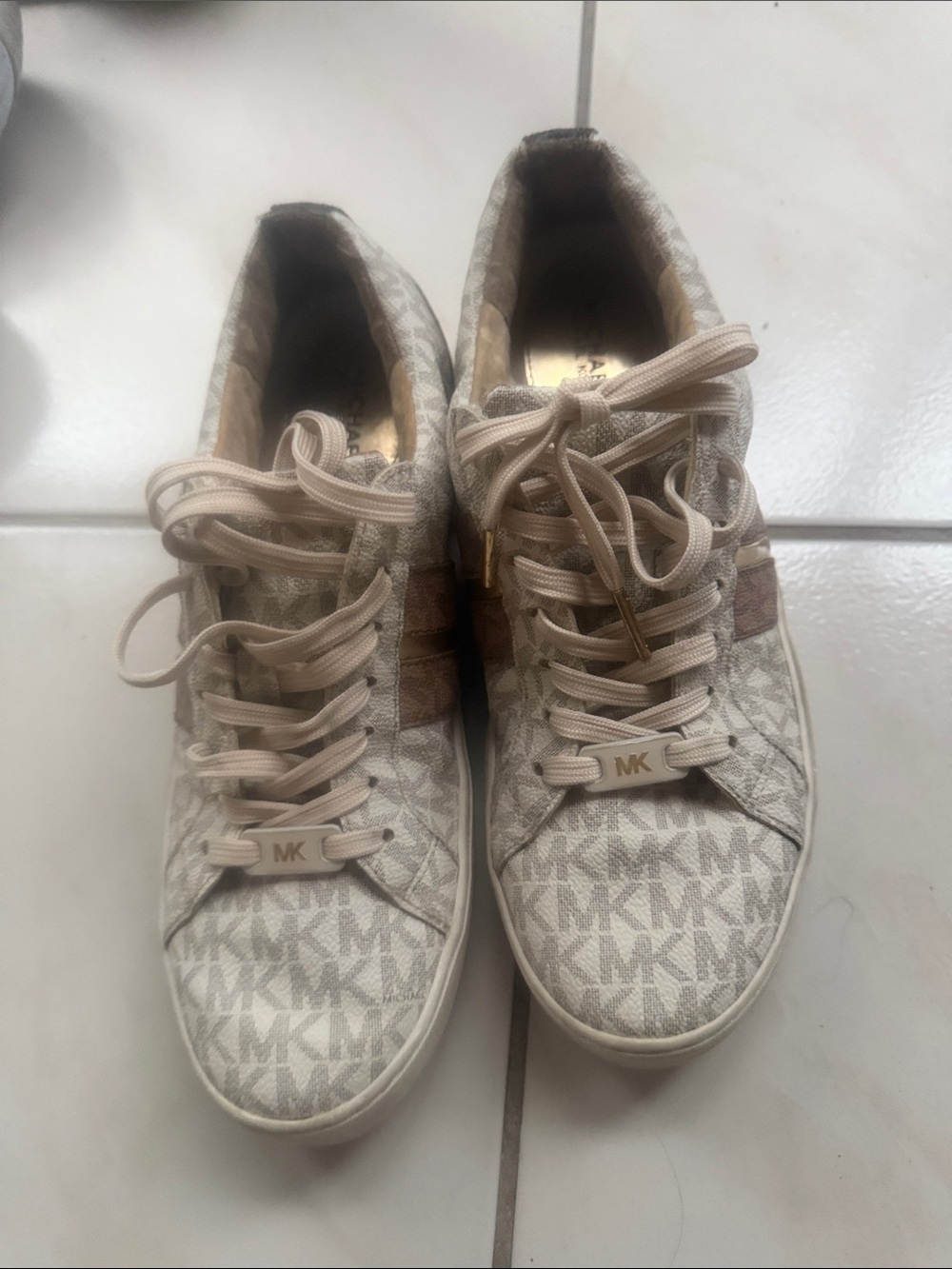 Michael Kors Neutral Monogram Lace-Up Sneakers